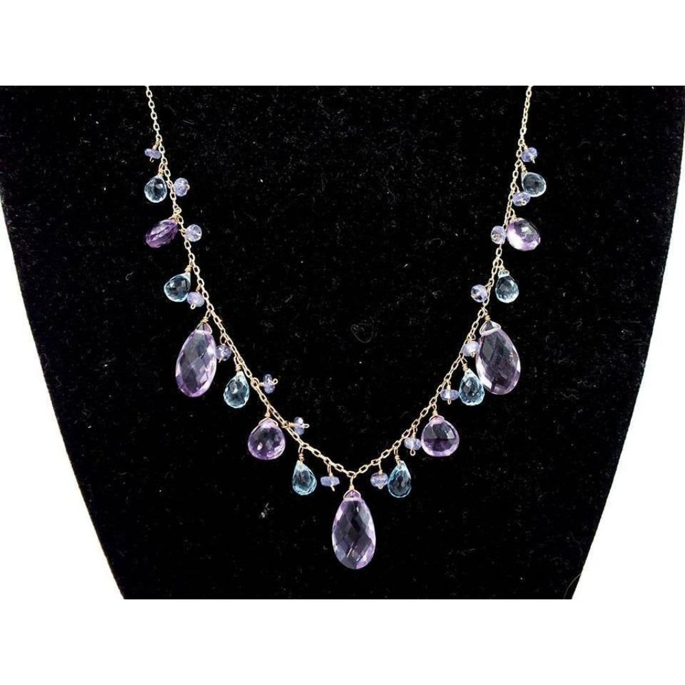 14k Amethyst & Aquamarine Briolette Bib Necklace